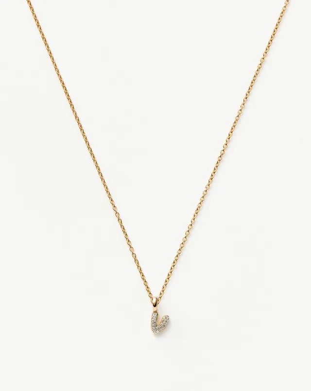 Missoma Diamond Initial Mini V kaulakoru 14k kulta timantti