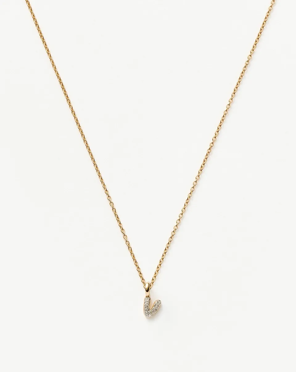 Missoma Diamond Initial Mini V kaulakoru 14k kulta timantti