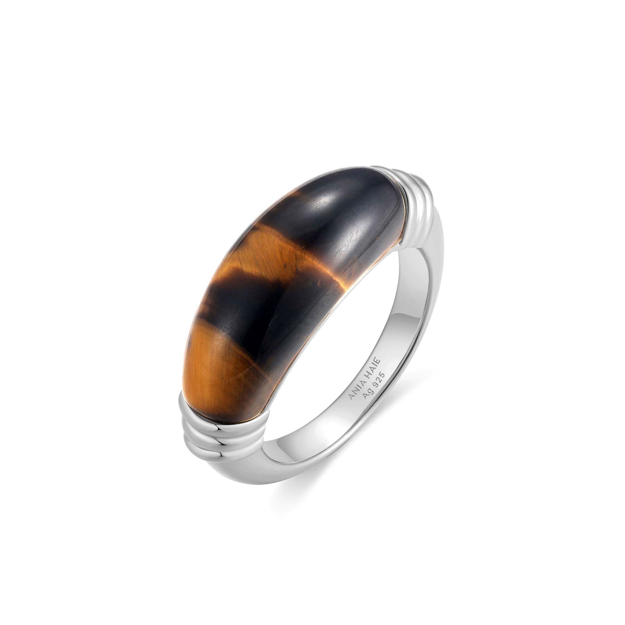 Ania Haie Lady Cozy Tiger Eye sormus hopea tiikerinsilmä