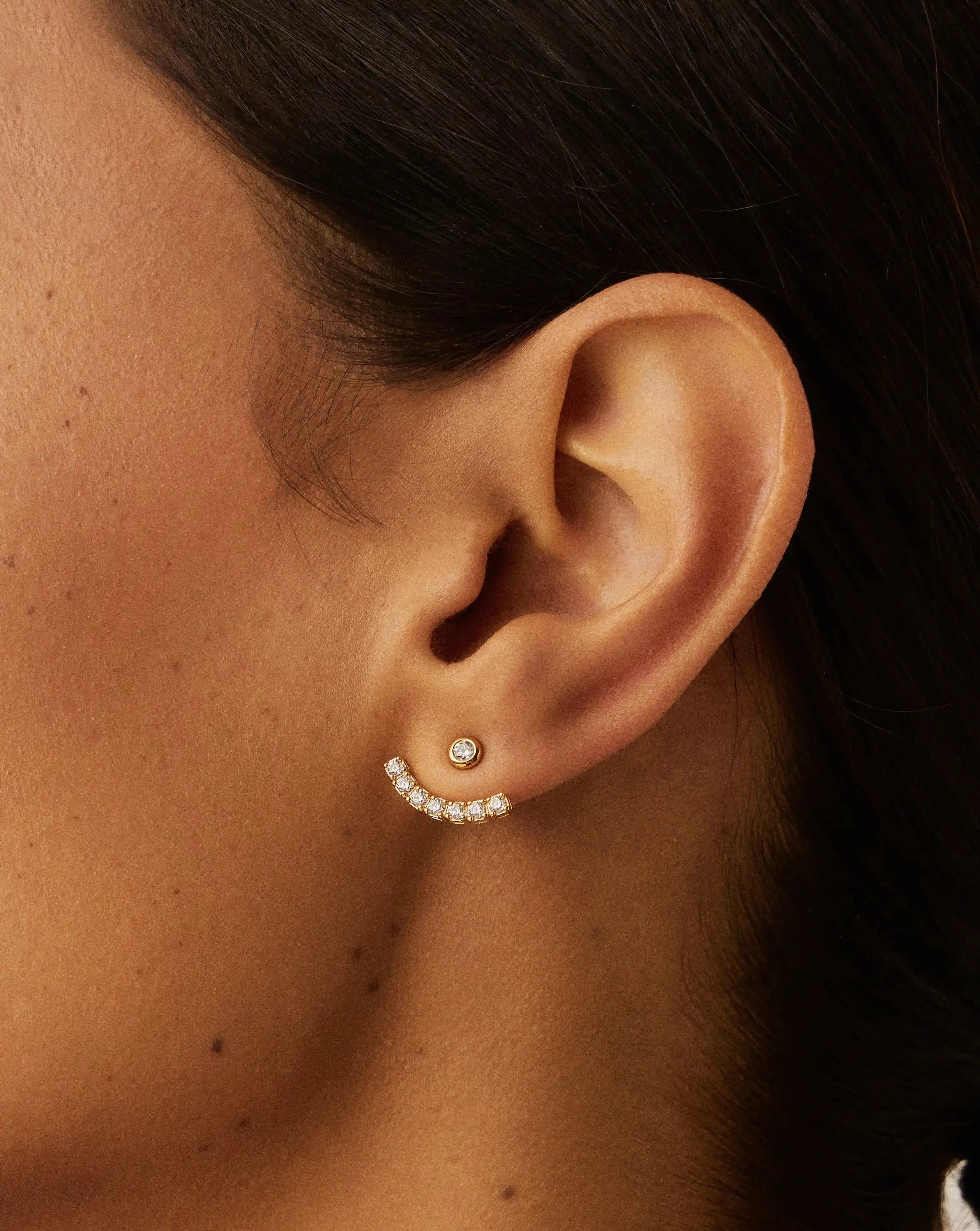Missoma Tennis Ear Jacket Stud korvakorut kulta zirkonia