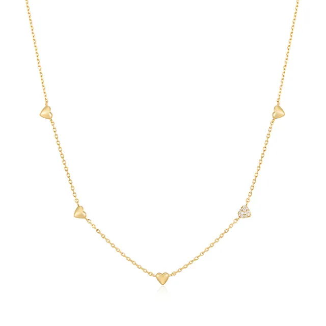 Ania Haie Starlit Drops Gold Pavé Puffed Heart Station kaulakoru zirkonia