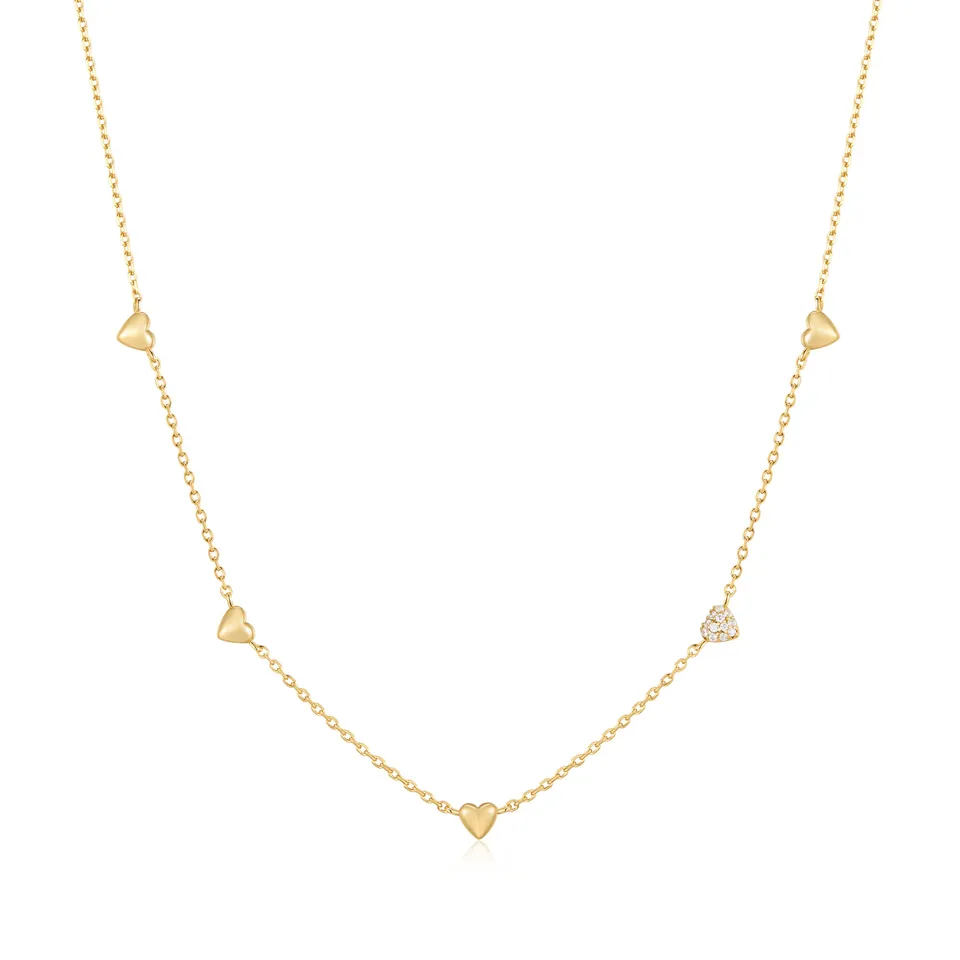 Ania Haie Starlit Drops Gold Pavé Puffed Heart Station kaulakoru zirkonia