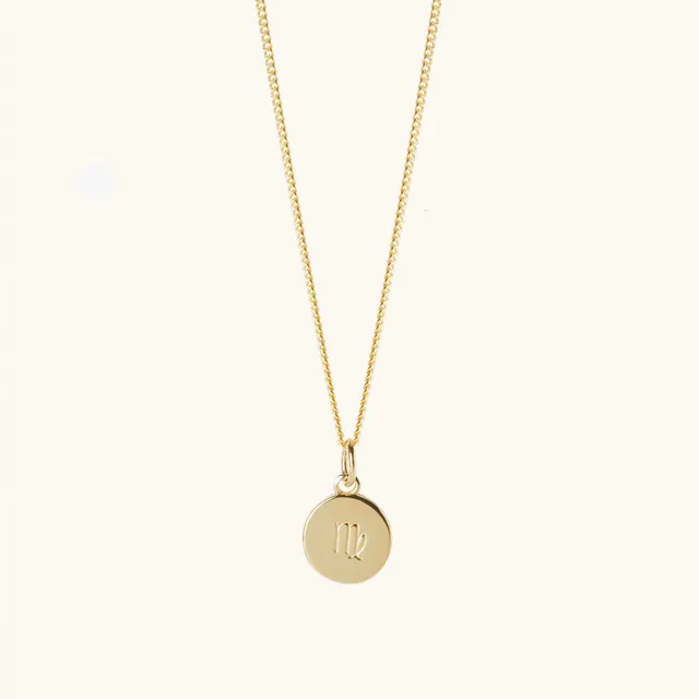 Muru Jewellery Gold Zodiac Disc Necklace With Curb Chain kaulakoru leo 18"