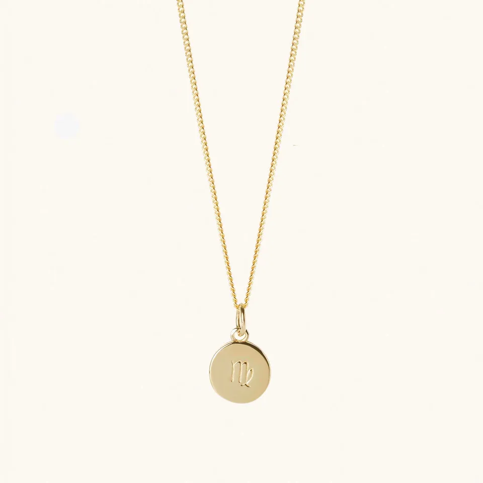 Muru Jewellery Gold Zodiac Disc Necklace With Curb Chain kaulakoru leo 18"
