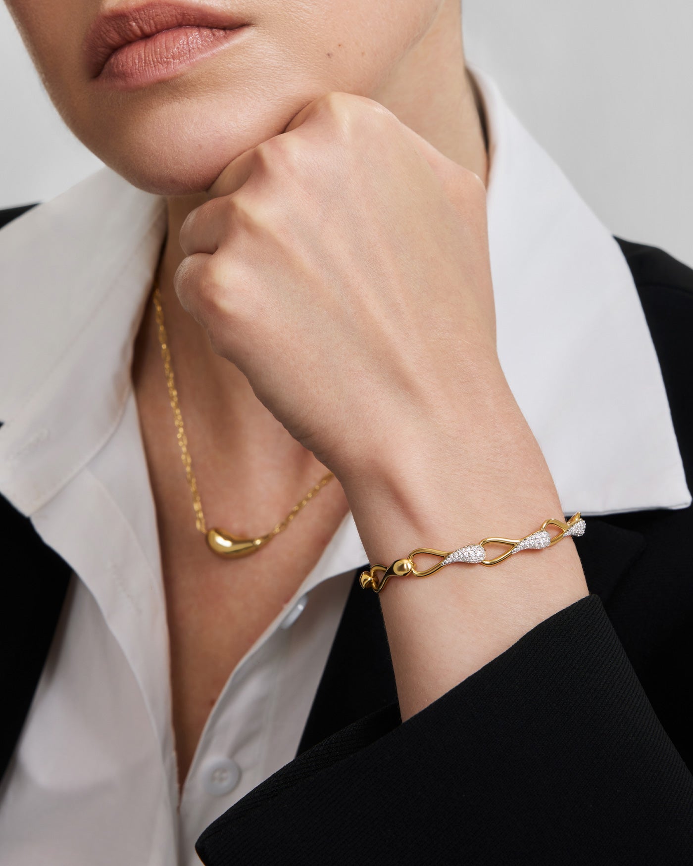 Ania Haie Fluid Light Interlocked Link rannekoru kulta pave