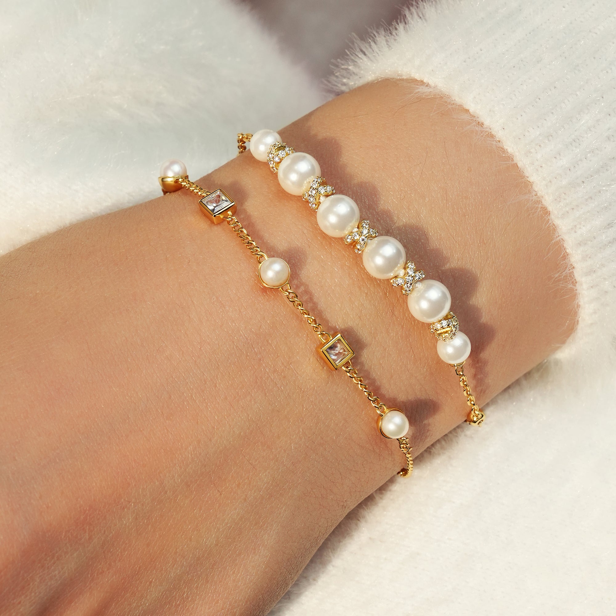Ania Haie Braided Shell Pearl rannekoru kulta helmi