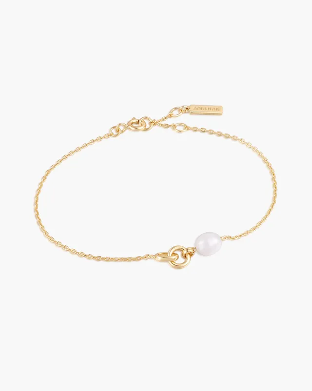 Ania Haie Pearl Power Gold Pearl Link Chain rannekoru kulta helmi