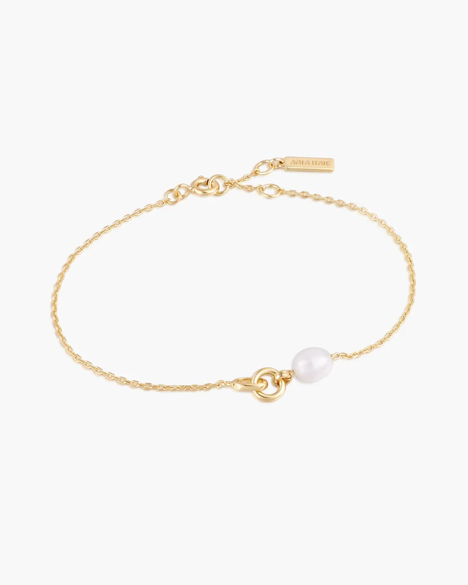 Ania Haie Pearl Power Gold Pearl Link Chain rannekoru kulta helmi