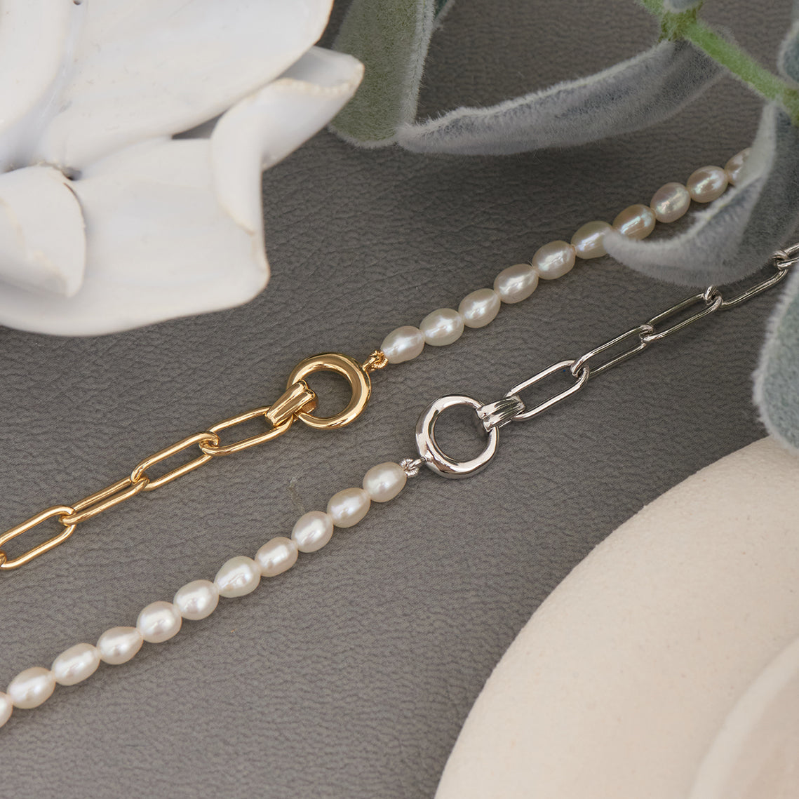 Ania Haie Pearl Power Chunky Link kaulakoru hopea helmi