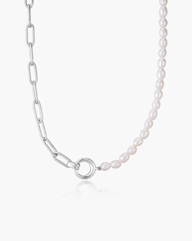 Ania Haie Pearl Power Chunky Link kaulakoru hopea helmi