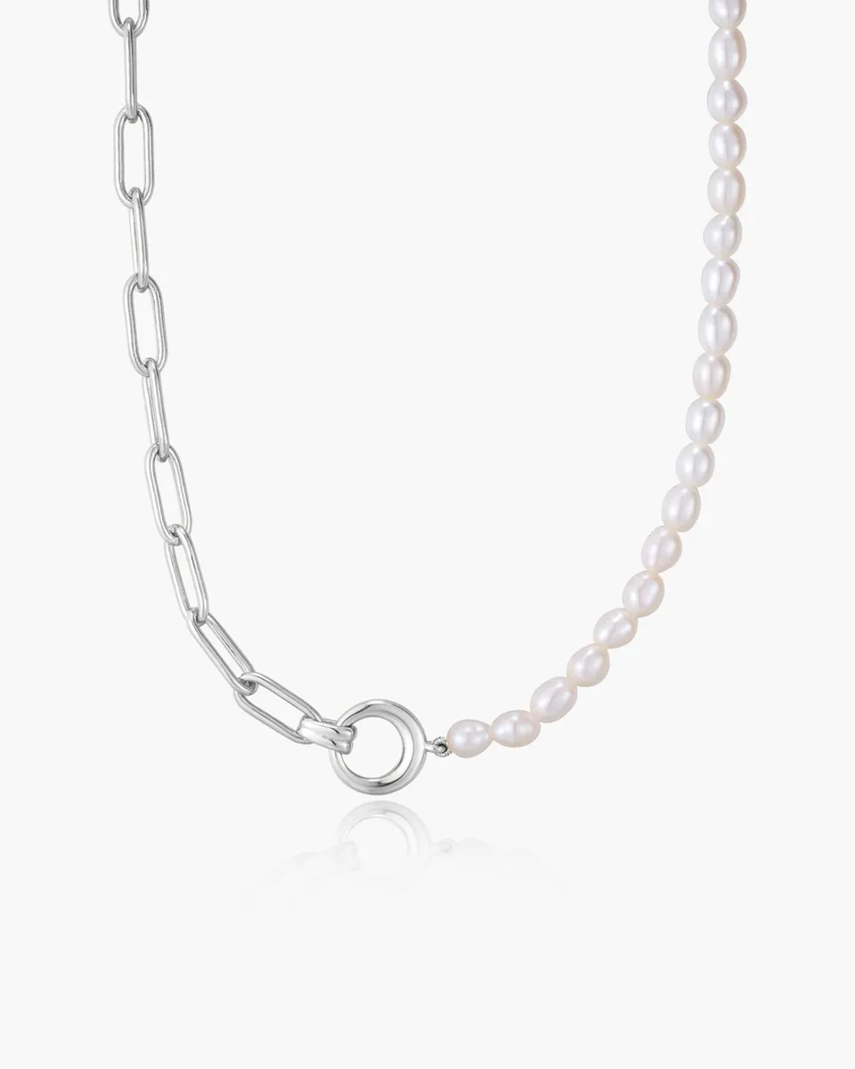 Ania Haie Pearl Power Chunky Link kaulakoru hopea helmi