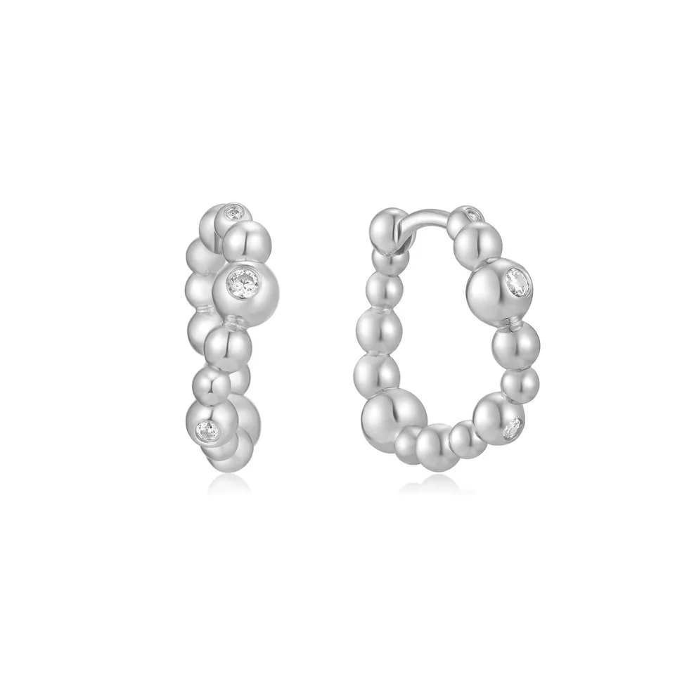Ania Haie Melodic Poet Bezel Beaded Curved Huggie Hoop-korvakorut hopea