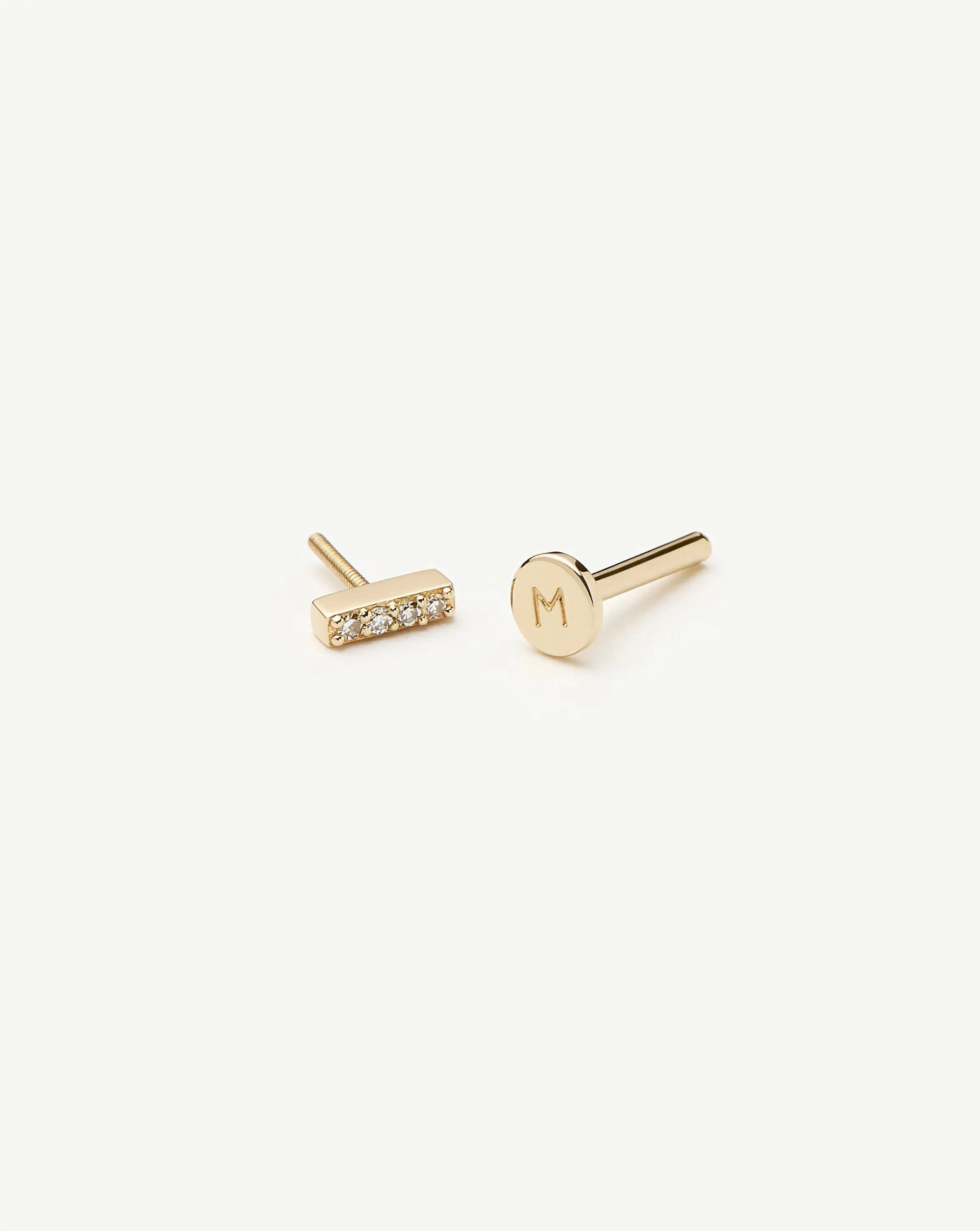 Missoma Diamond Bar Flat Back Stud korvakoru 9ct keltakulta timantti