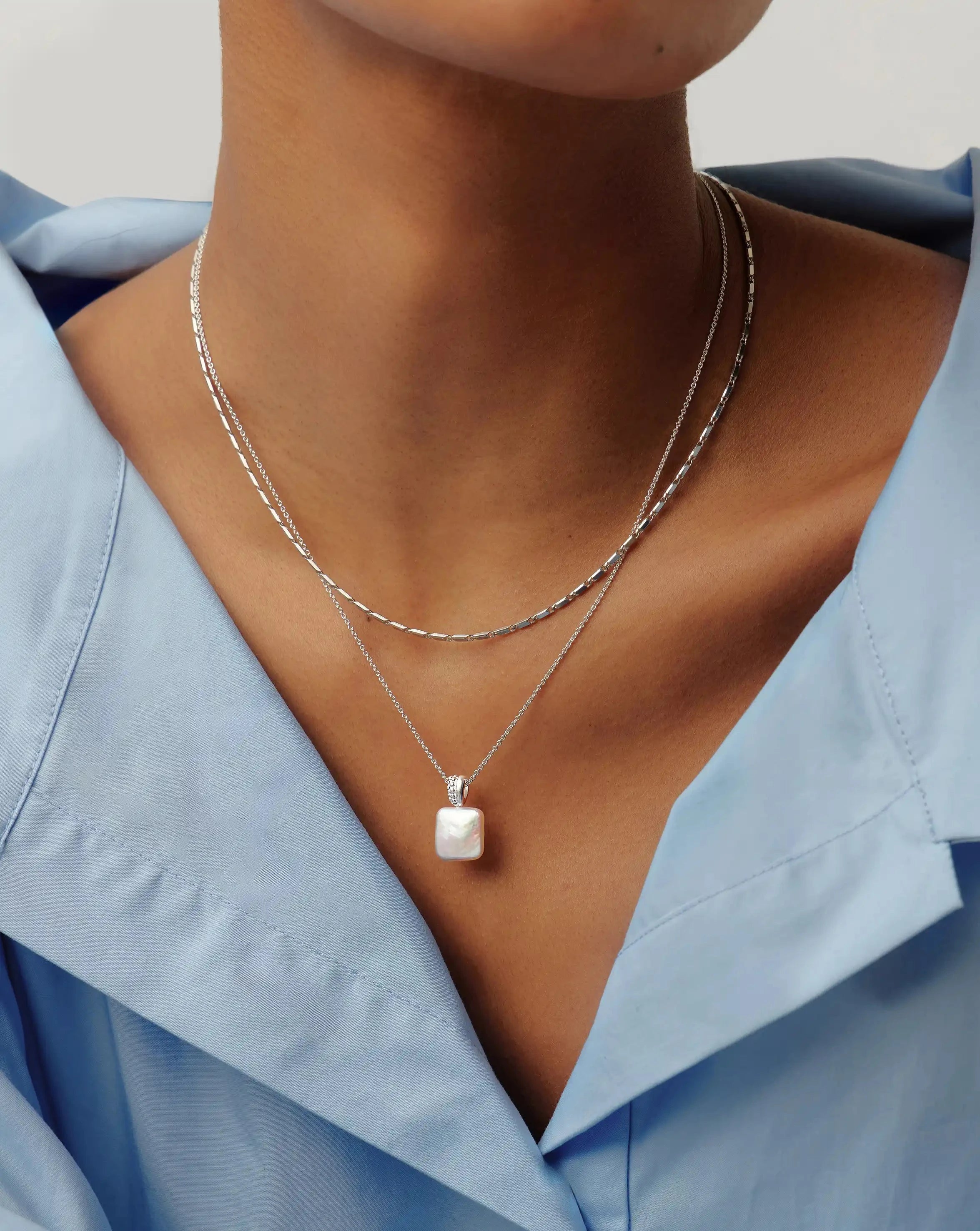 Missoma Baya Square Pearl riipuskaulakoru hopea