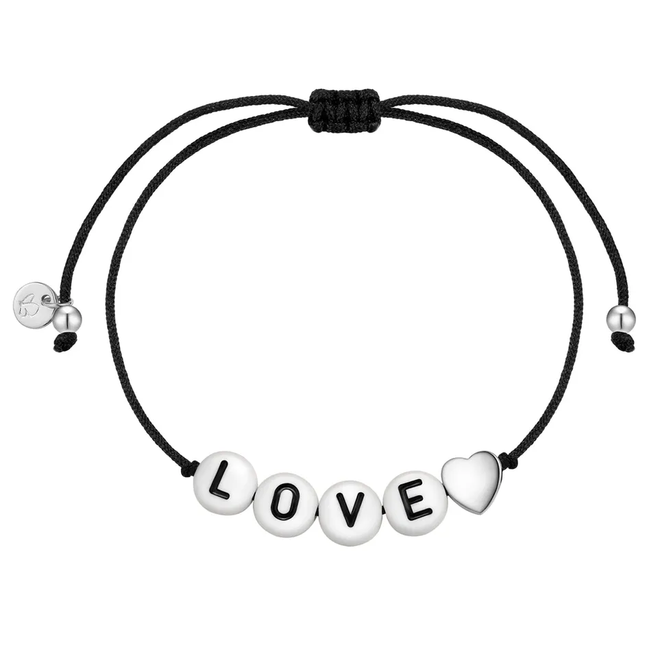 Glanzstücke München LOVE rannekoru musta tekstiili hopea