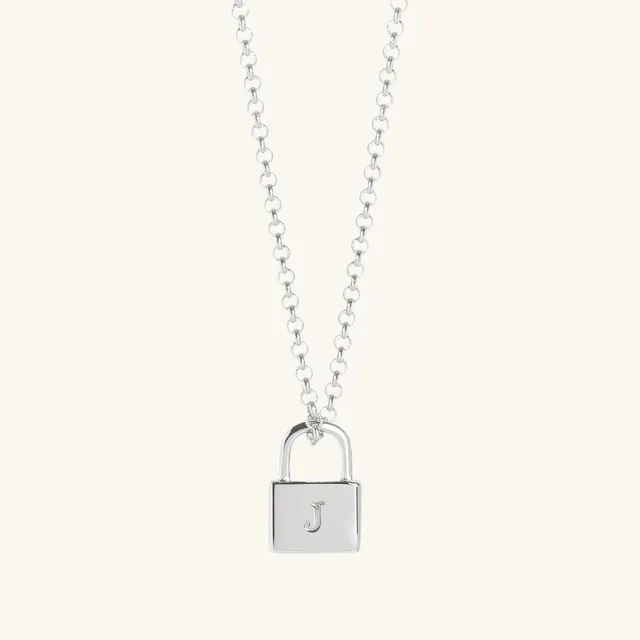 Muru Jewellery Padlock hopeakaulakoru 16-18" kaiverrettava