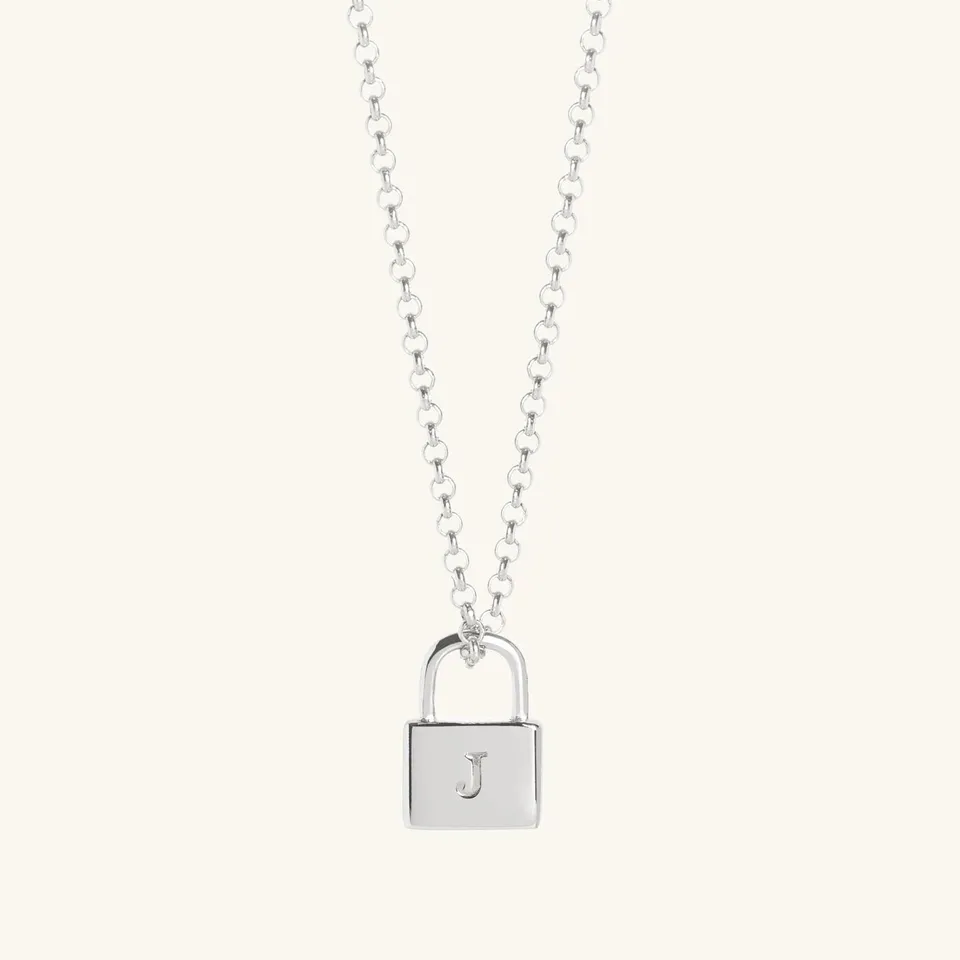 Muru Jewellery Padlock hopeakaulakoru 16-18" kaiverrettava