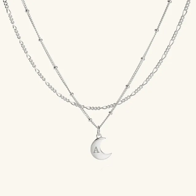 Muru Moon Initial kaulakorusetti hopea 14" kuuriipus