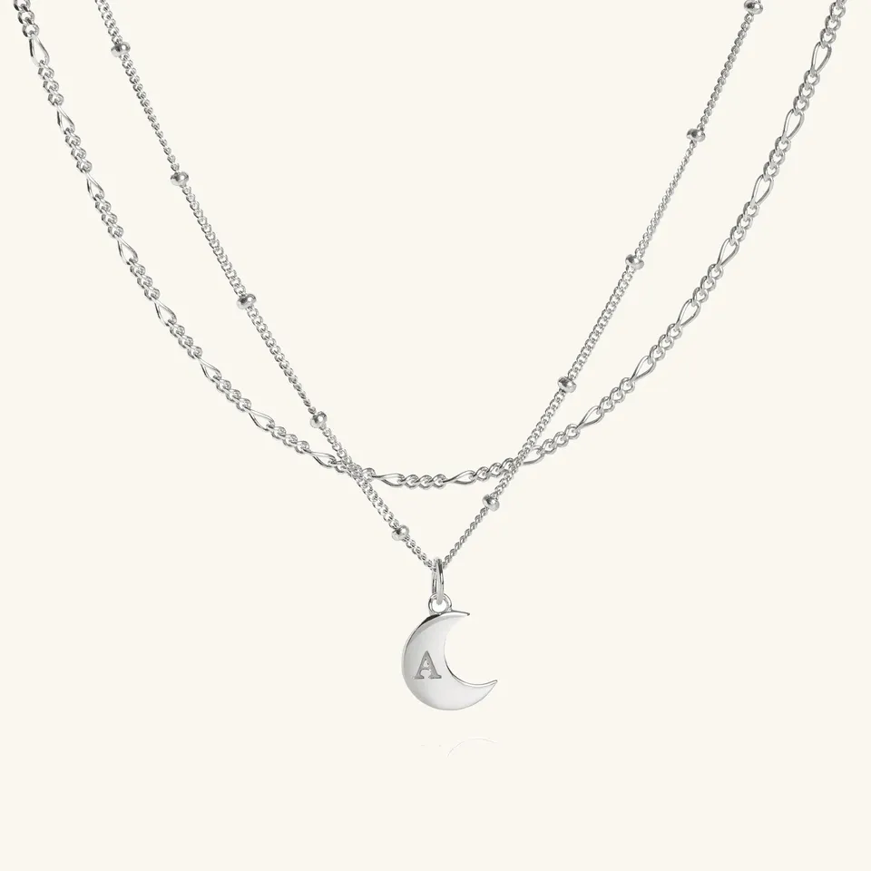 Muru Moon Initial kaulakorusetti hopea 14" kuuriipus