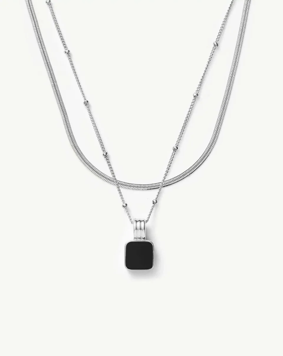 Missoma Black Onyx kaulakorusetti hopea 2 kpl