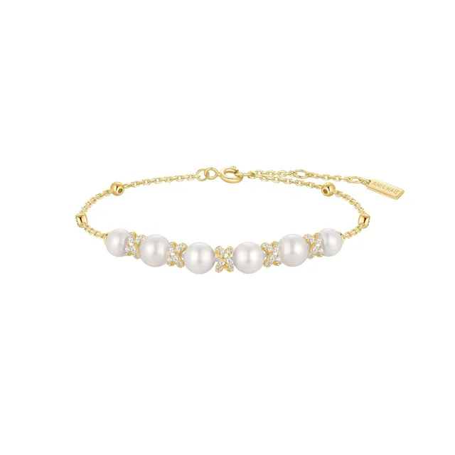 Ania Haie Braided Shell Pearl rannekoru kulta helmi