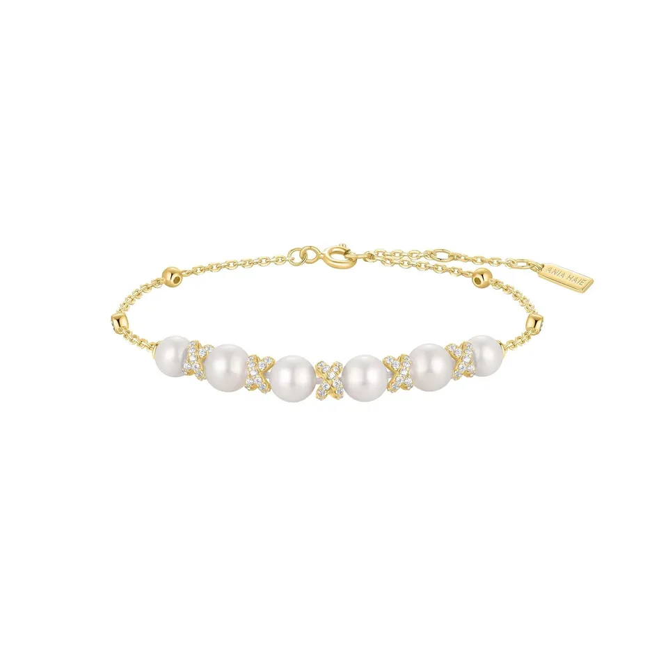 Ania Haie Braided Shell Pearl rannekoru kulta helmi