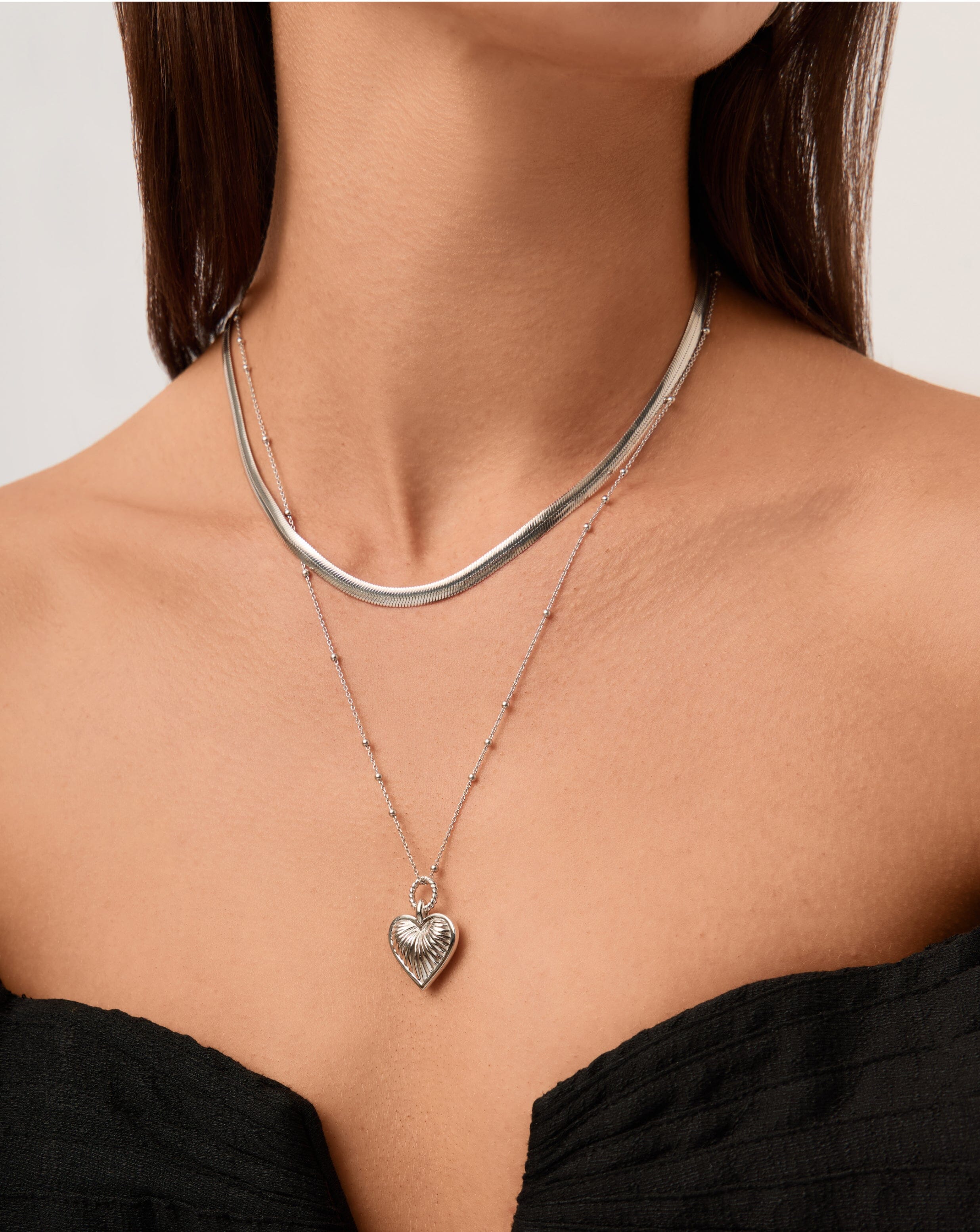 Missoma Ridge Heart Charm kaulakoru hopea 56 cm