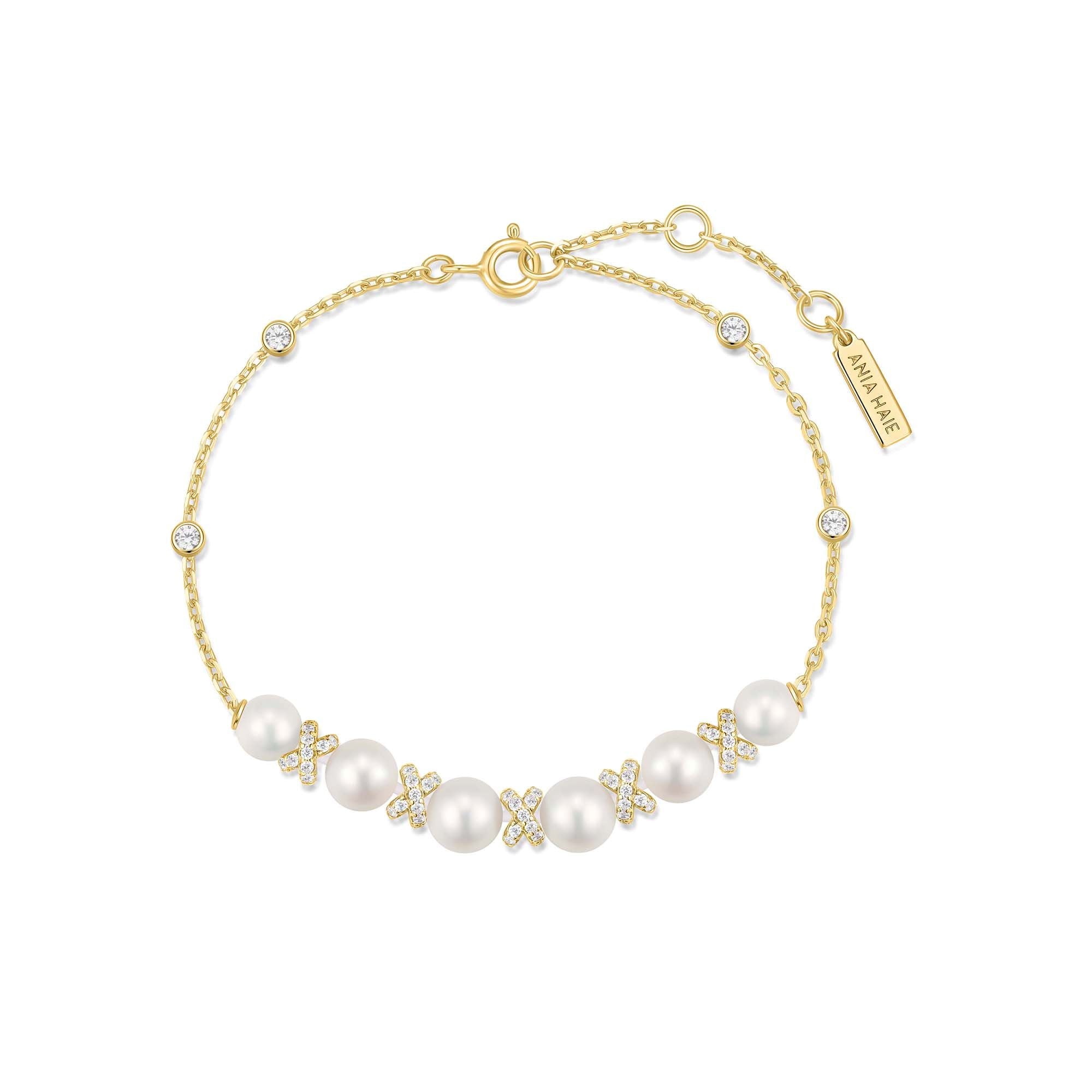 Ania Haie Braided Shell Pearl rannekoru kulta helmi