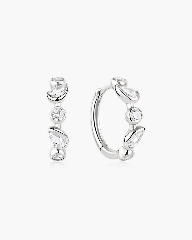 Ania Haie Wanderer Bezel Round Teardrop huggie-korvakorut hopea zirkonia