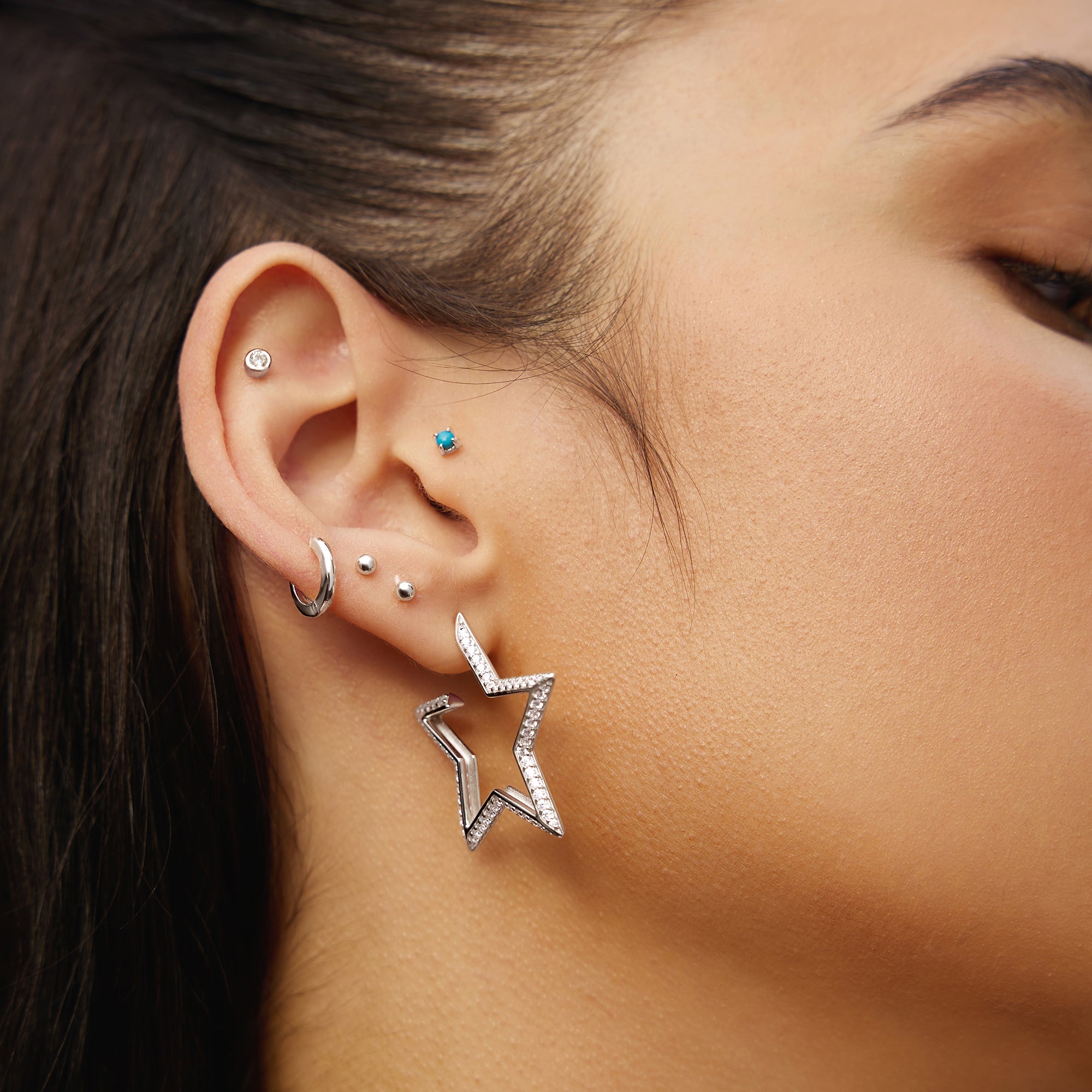 Ania Haie Sunny Sparkler Star Pavé hoop-korvakorut hopea 30 mm
