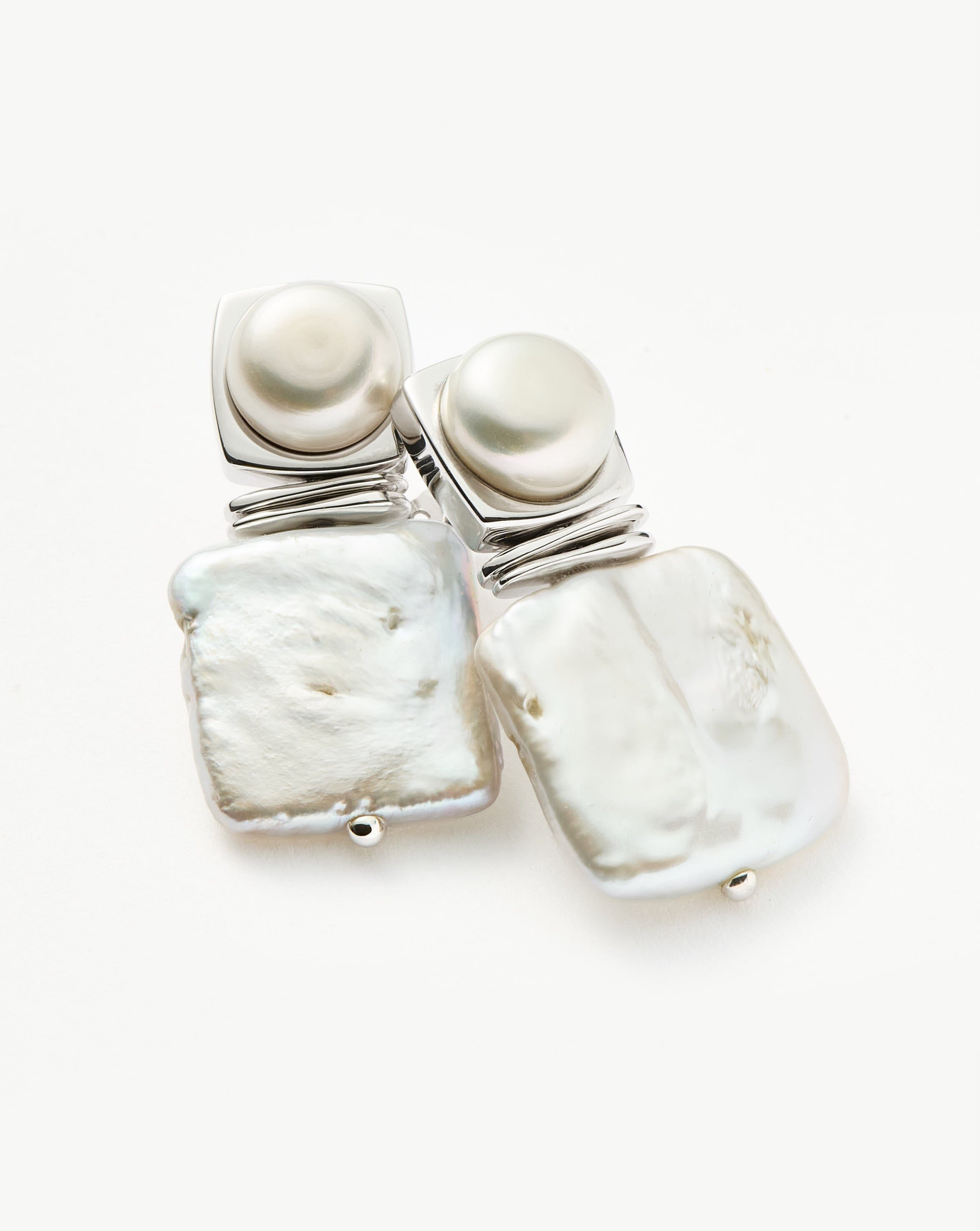 Missoma Square Pearl Statement korvakorut helmi hopea