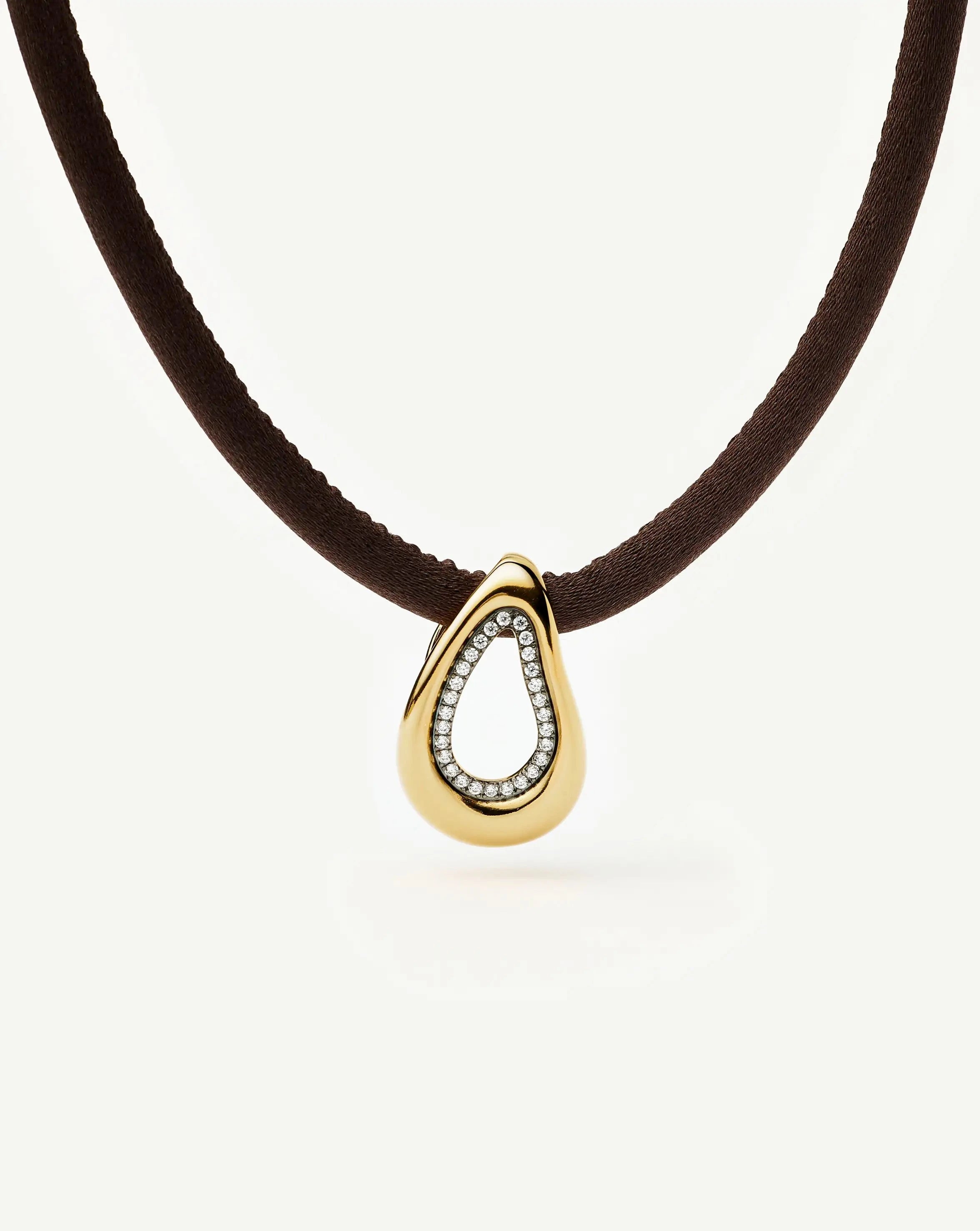 MISSOMA Molten Teardrop Brown Satin Cord kaulakoru zirkonia