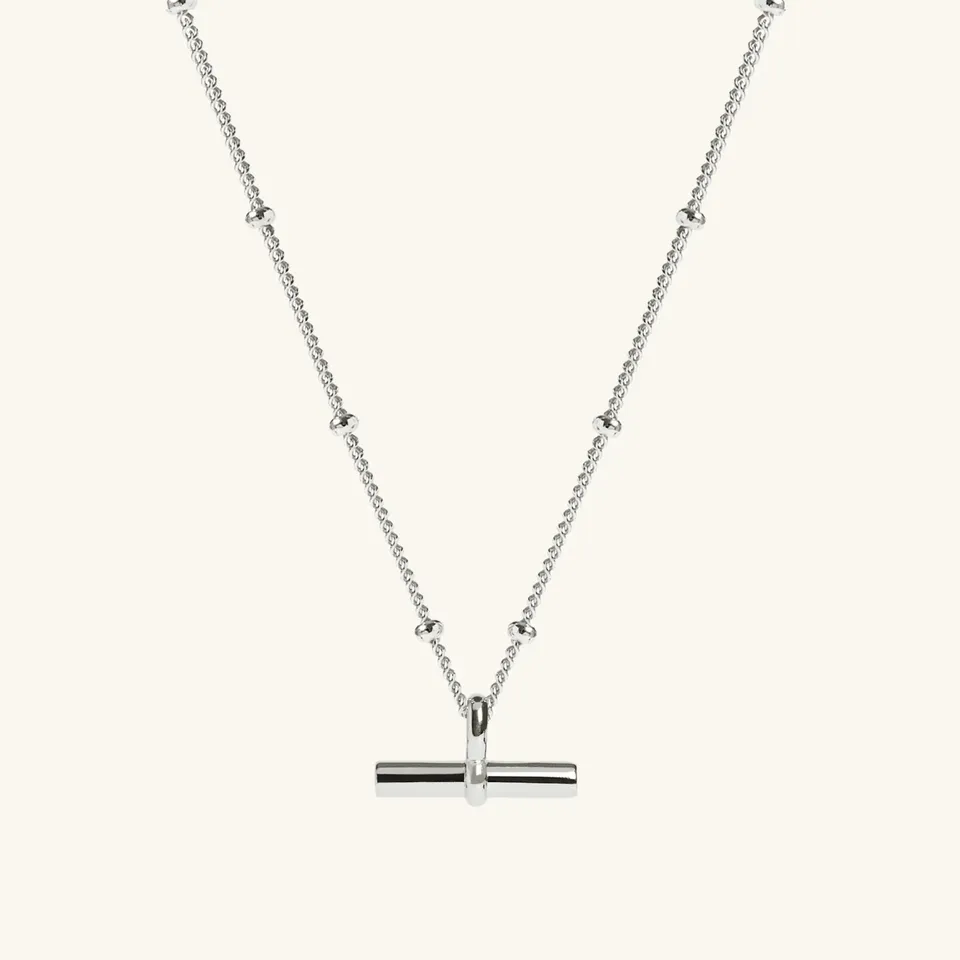 Muru T-Bar kaulakoru hopea helmiketju 45 cm