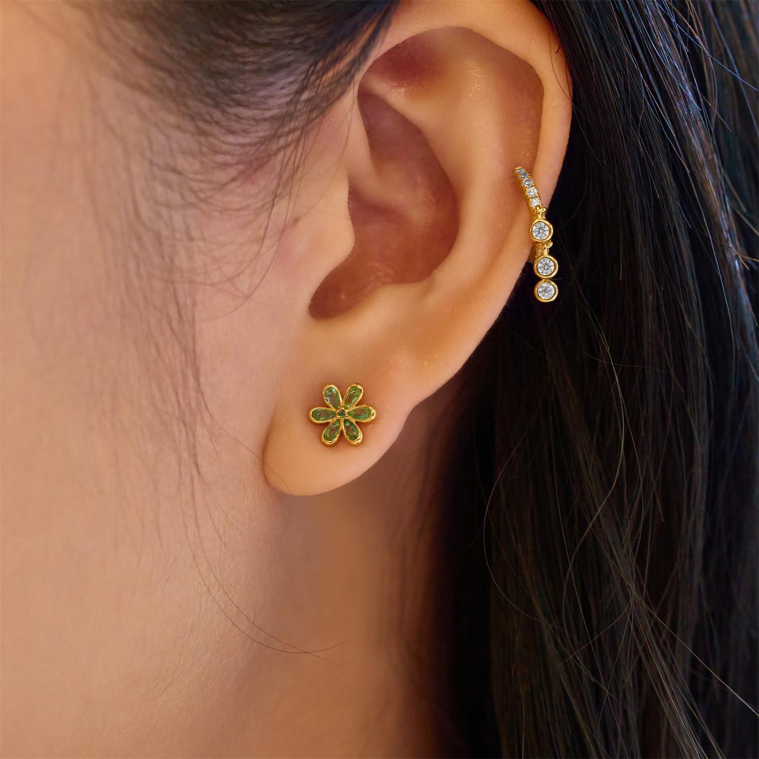 Ania Haie Ripple Joy Mint Green Floral Stud korvakorut kulta vihreä