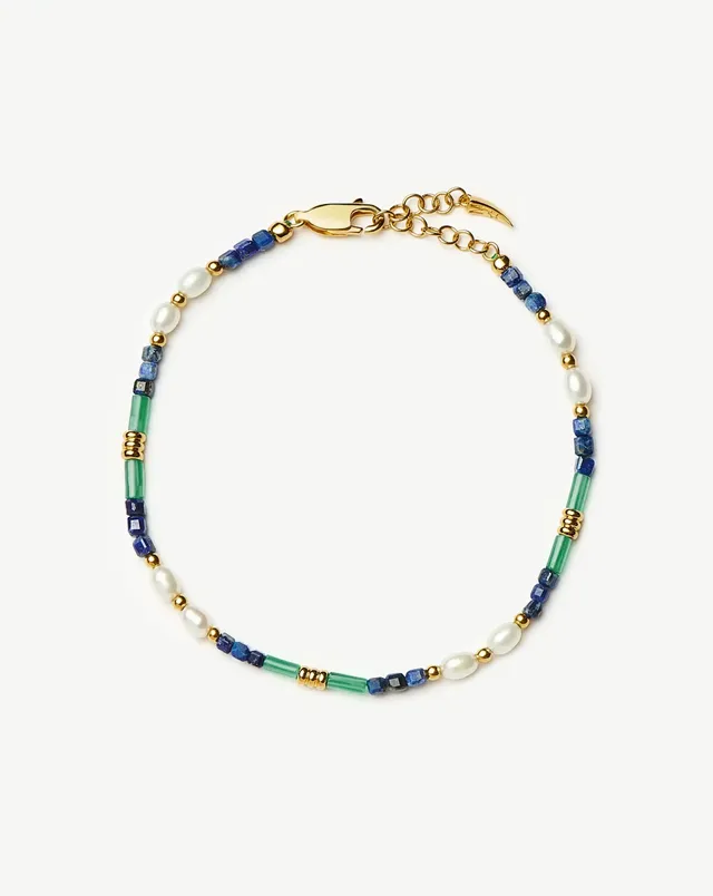 Missoma Beaded Gemstone Pearl rannekoru kulta lagoon blue