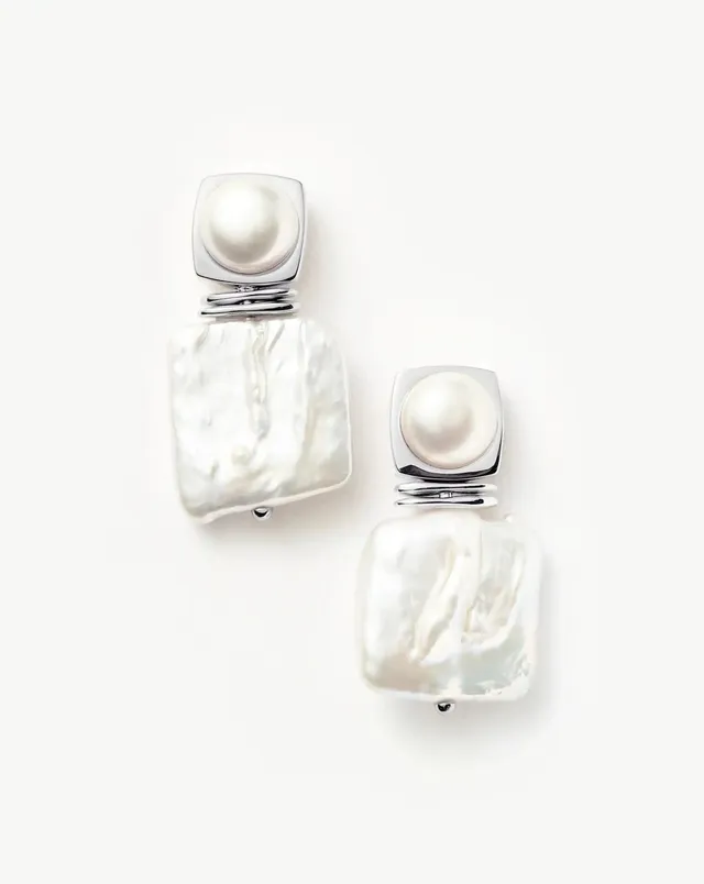 Missoma Square Pearl Statement korvakorut helmi hopea