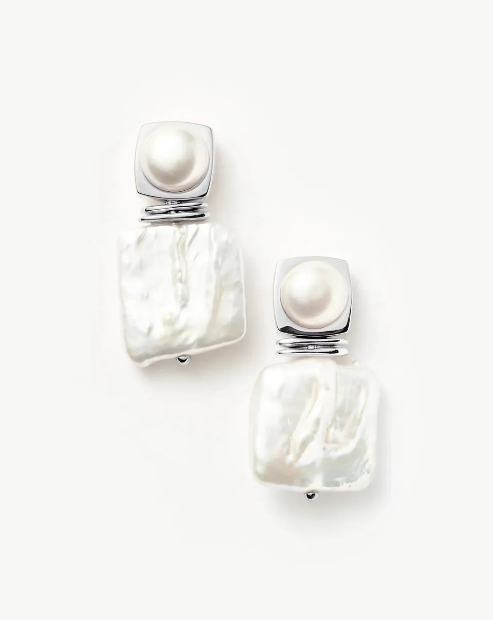 Missoma Square Pearl Statement korvakorut helmi hopea