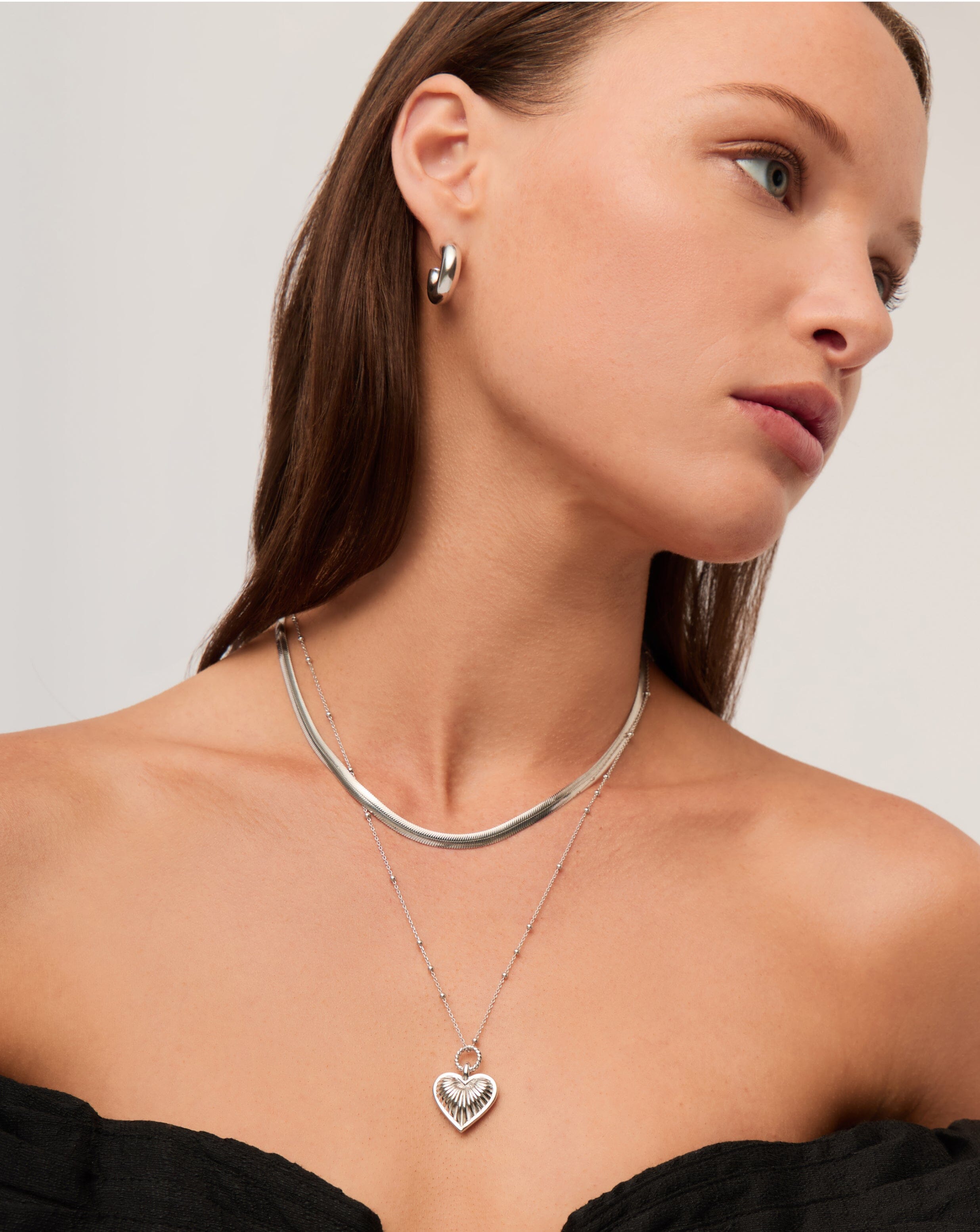 Missoma Ridge Heart Charm kaulakoru hopea 56 cm