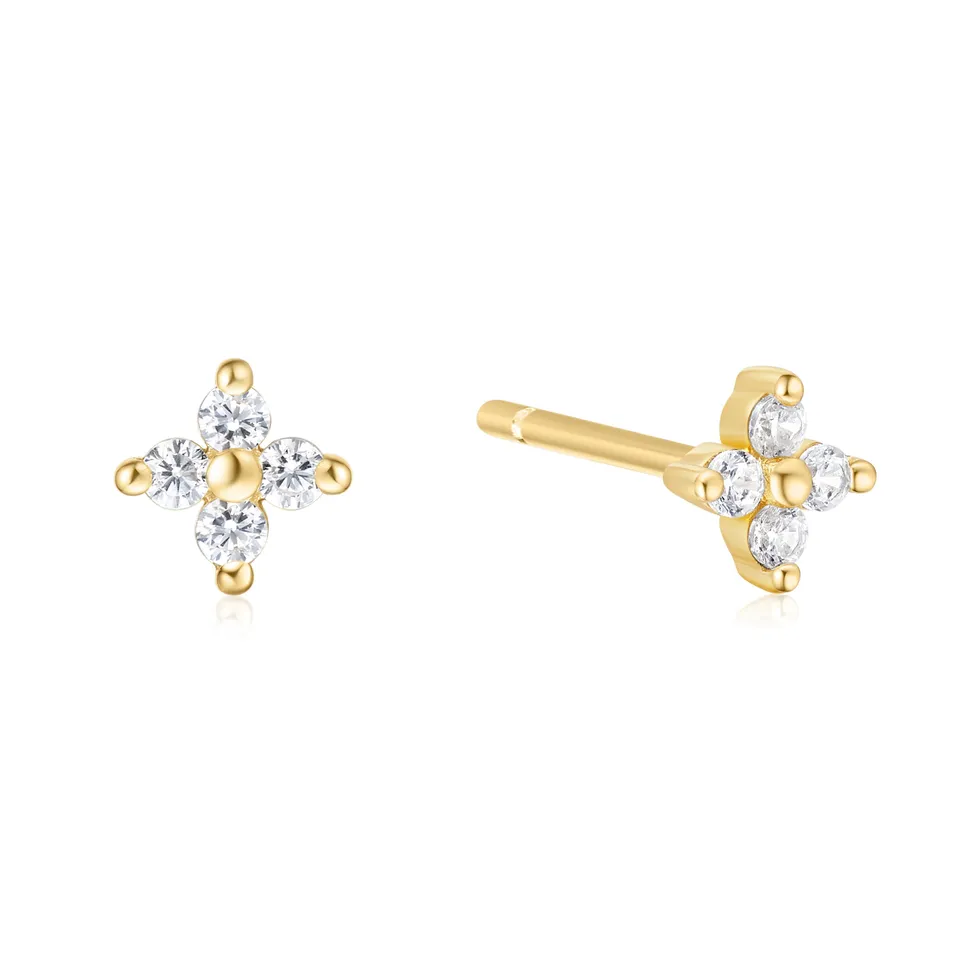 Ania Haie Sunny Sparkler Four-Petal nappikorvakorut kulta zirkonia