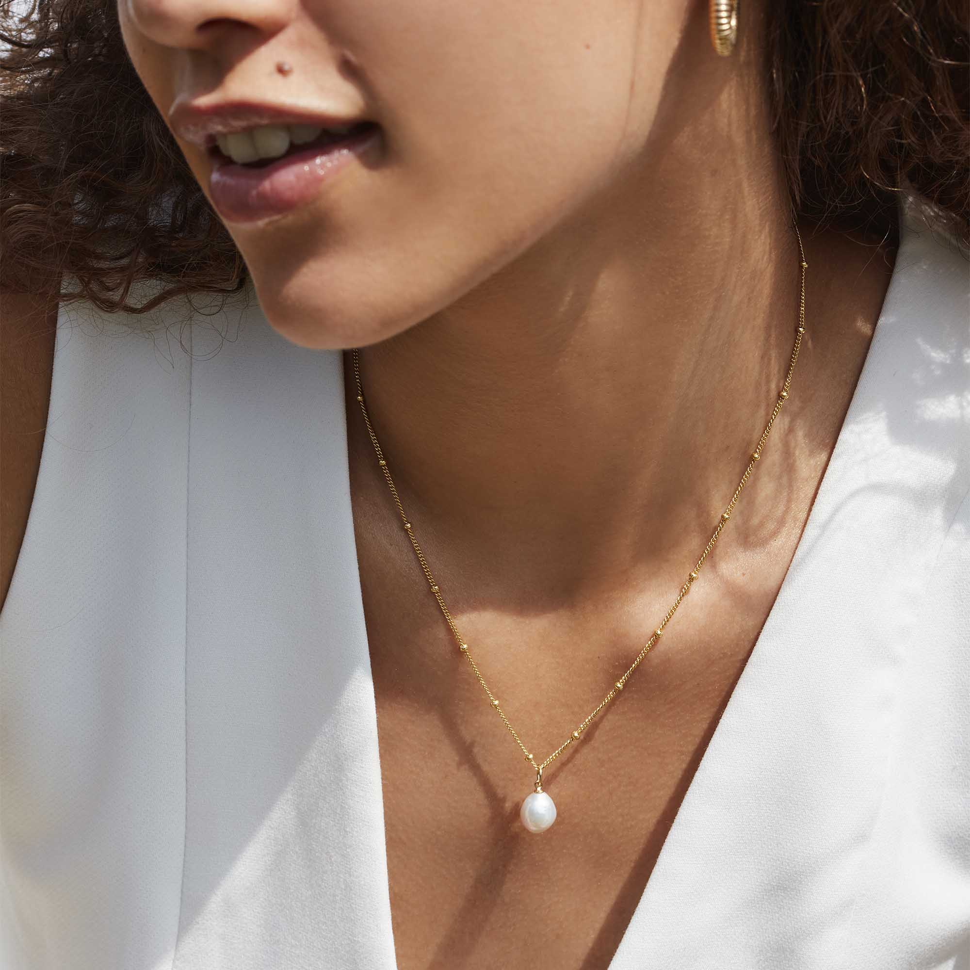Muru Jewellery Freshwater Pearl Bead Chain kaulakoru hopea makeanveden helmi