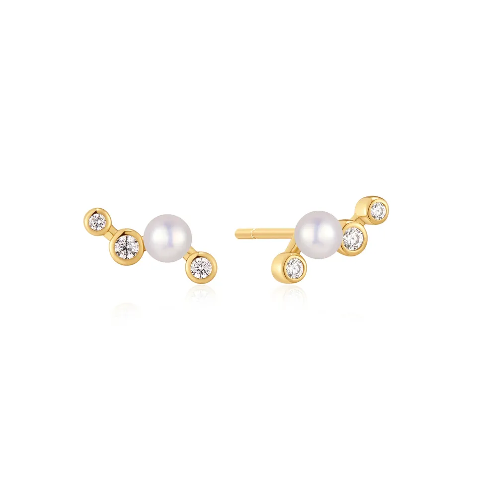 Ania Haie Starlit Drops Zig-Zag Shell Pearl nappikorvakorut kulta helmi