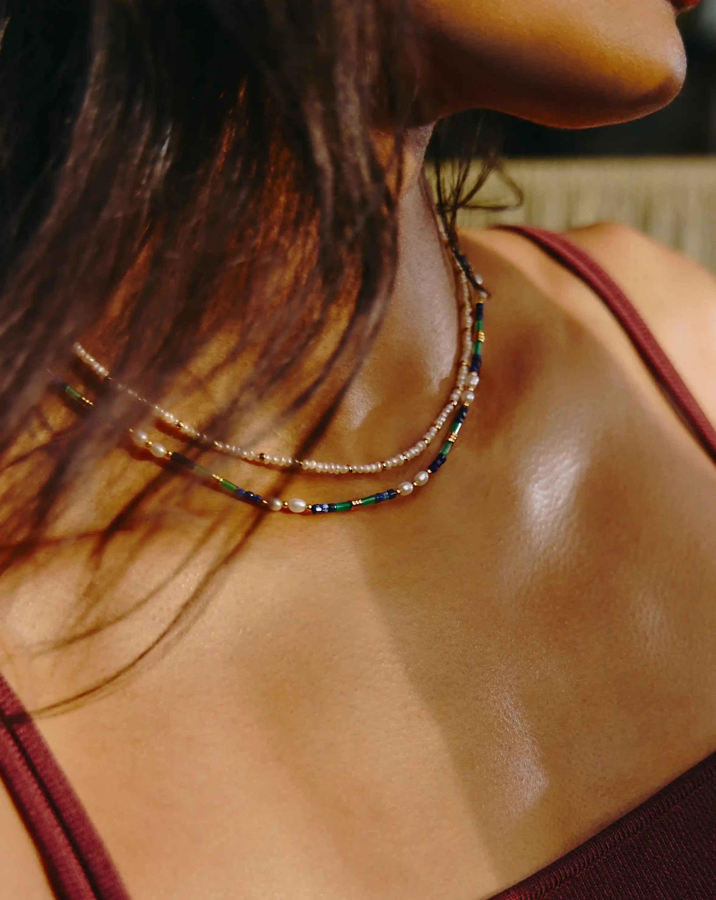 Missoma Beaded Gemstone Pearl kaulakoru kulta sininen