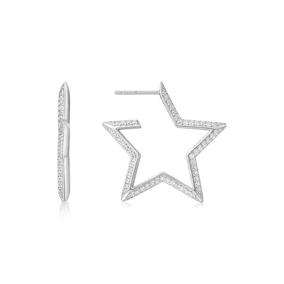 Ania Haie Sunny Sparkler Star Pavé hoop-korvakorut hopea 30 mm