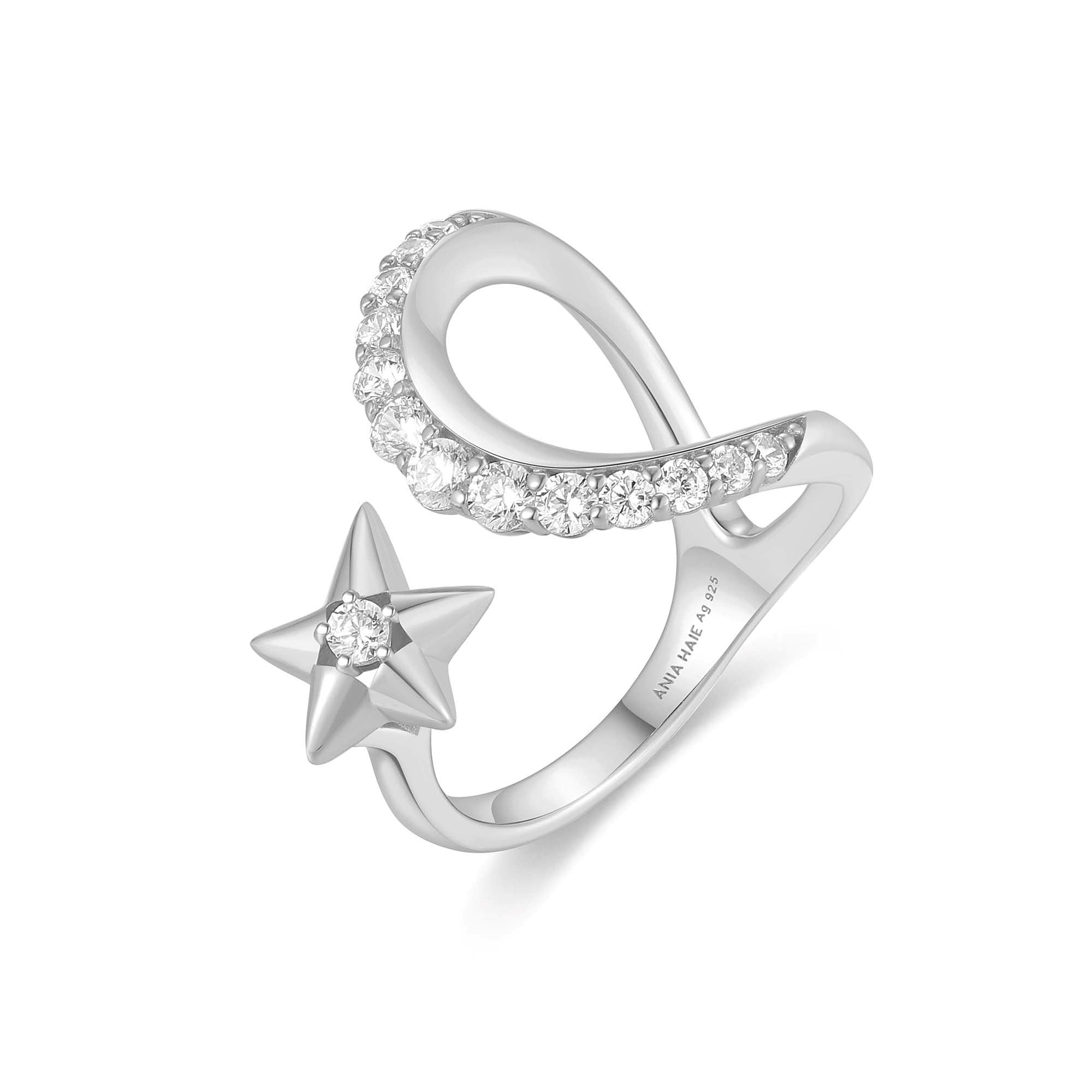 Ania Haie Sparkling Moon and Star sormus hopea säädettävä