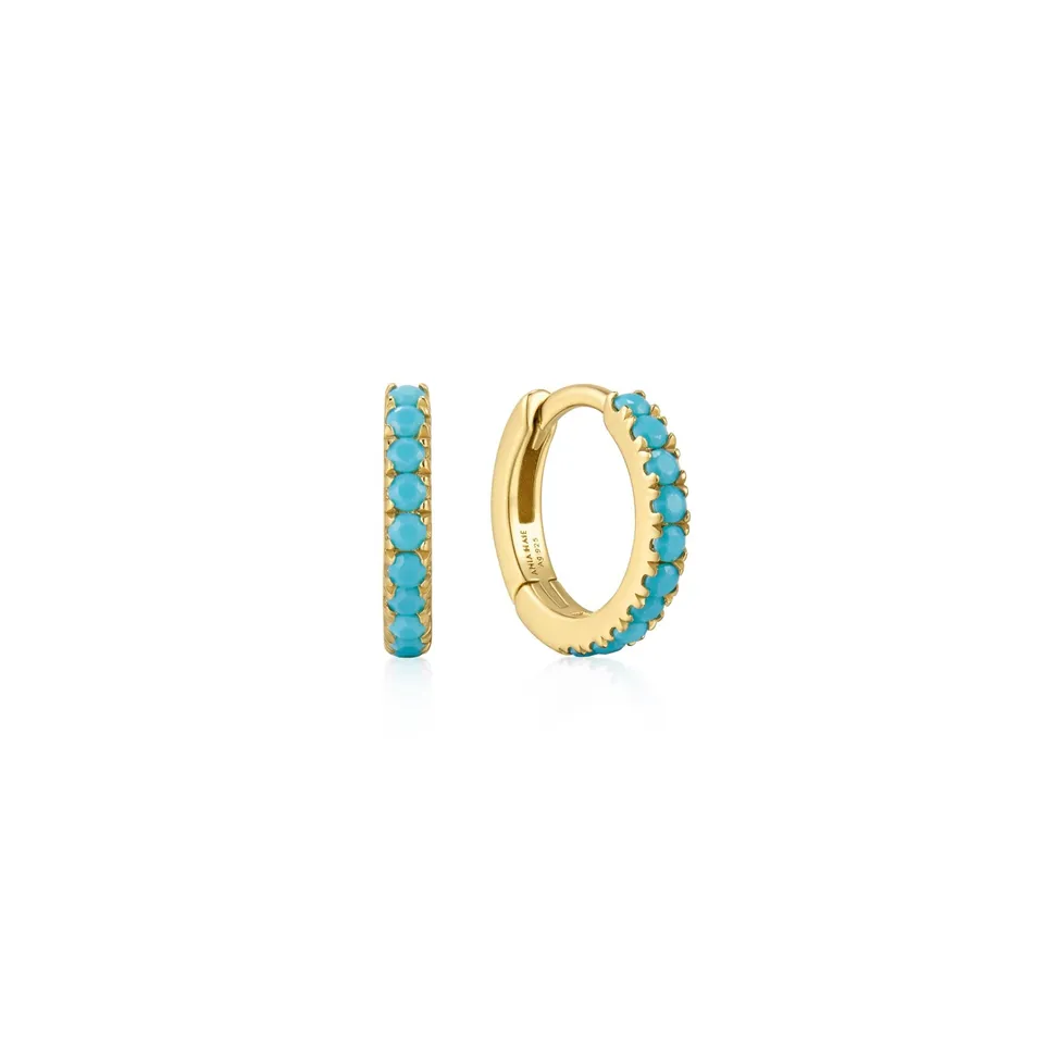 Ania Haie Ripple Joy Aqua Blue Row huggie-korvakorut kulta
