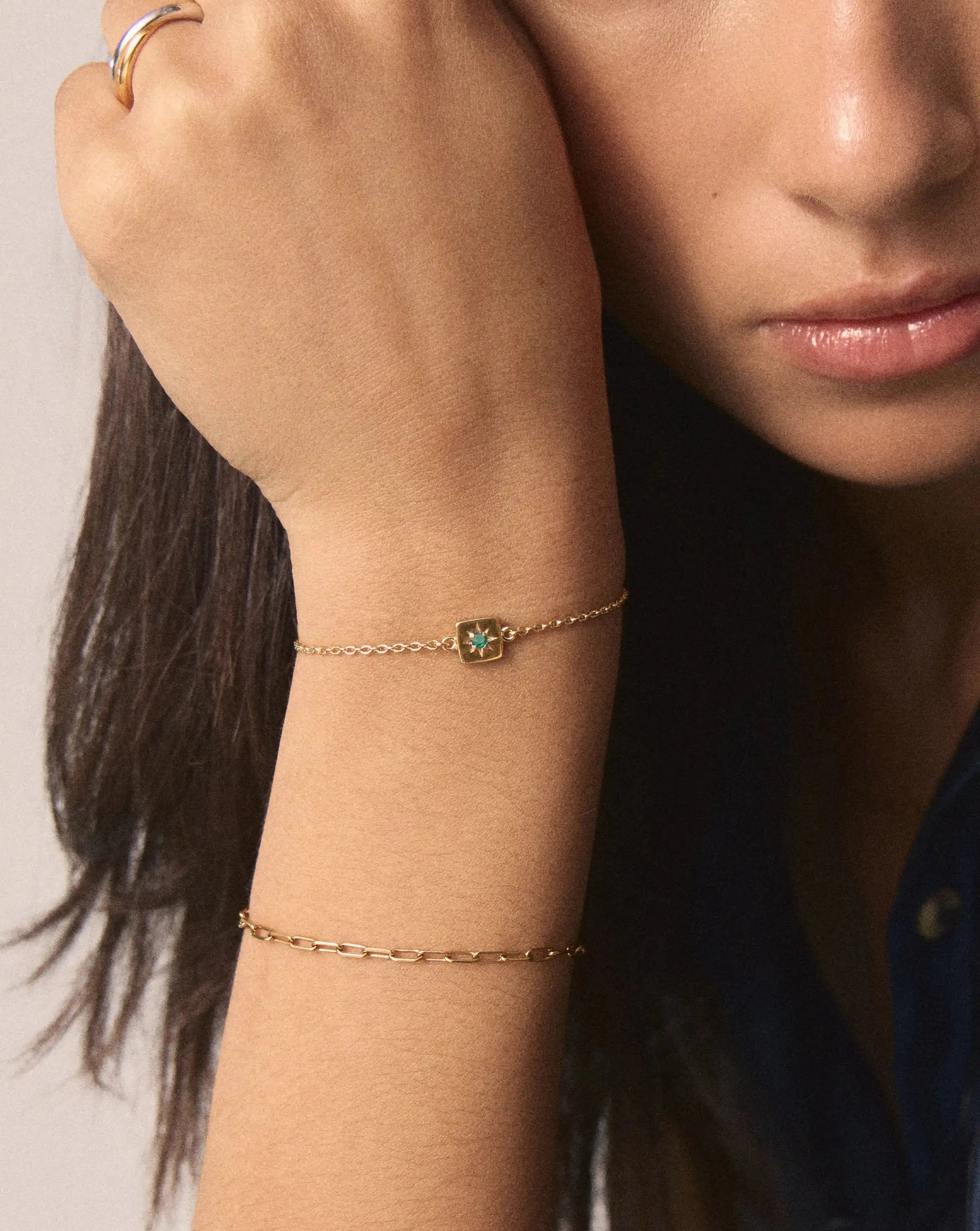 Missoma May Birthstone rannekoru kulta vihreä onyksi