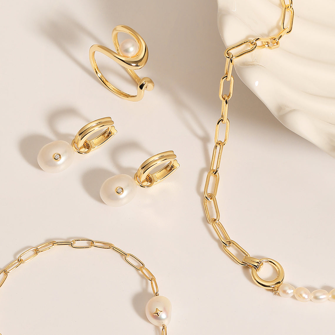 Ania Haie Pearl Sparkle Chain kaulakoru kulta helmi