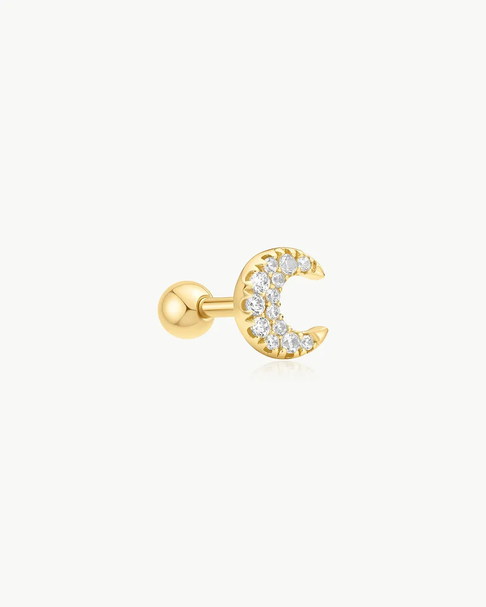 Ania Haie Pavé Crescent Moon Barbell korvakoru kulta zirkonia