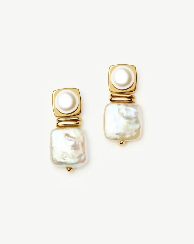 Missoma Square Pearl Small Stud korvakorut helmi kulta