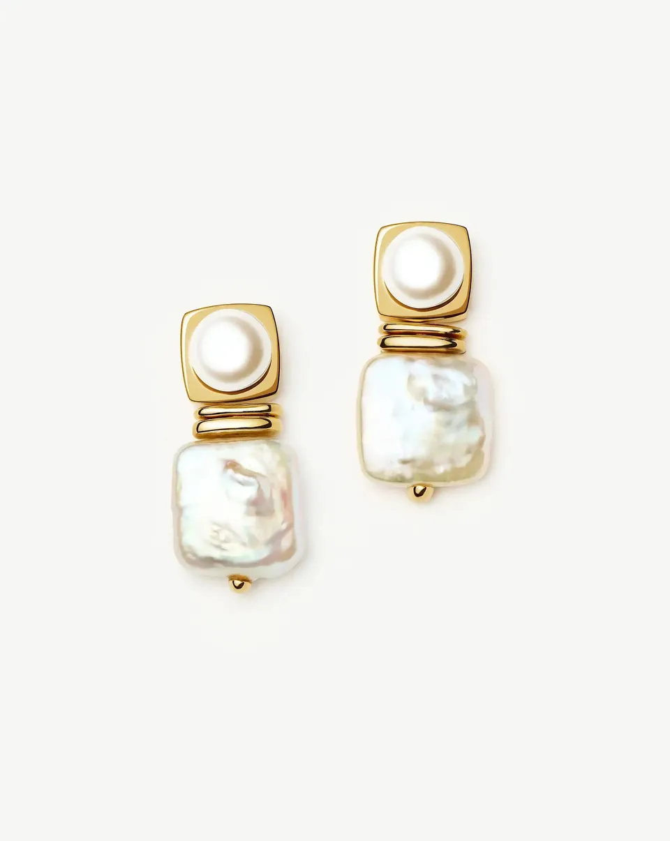 Missoma Square Pearl Small Stud korvakorut helmi kulta